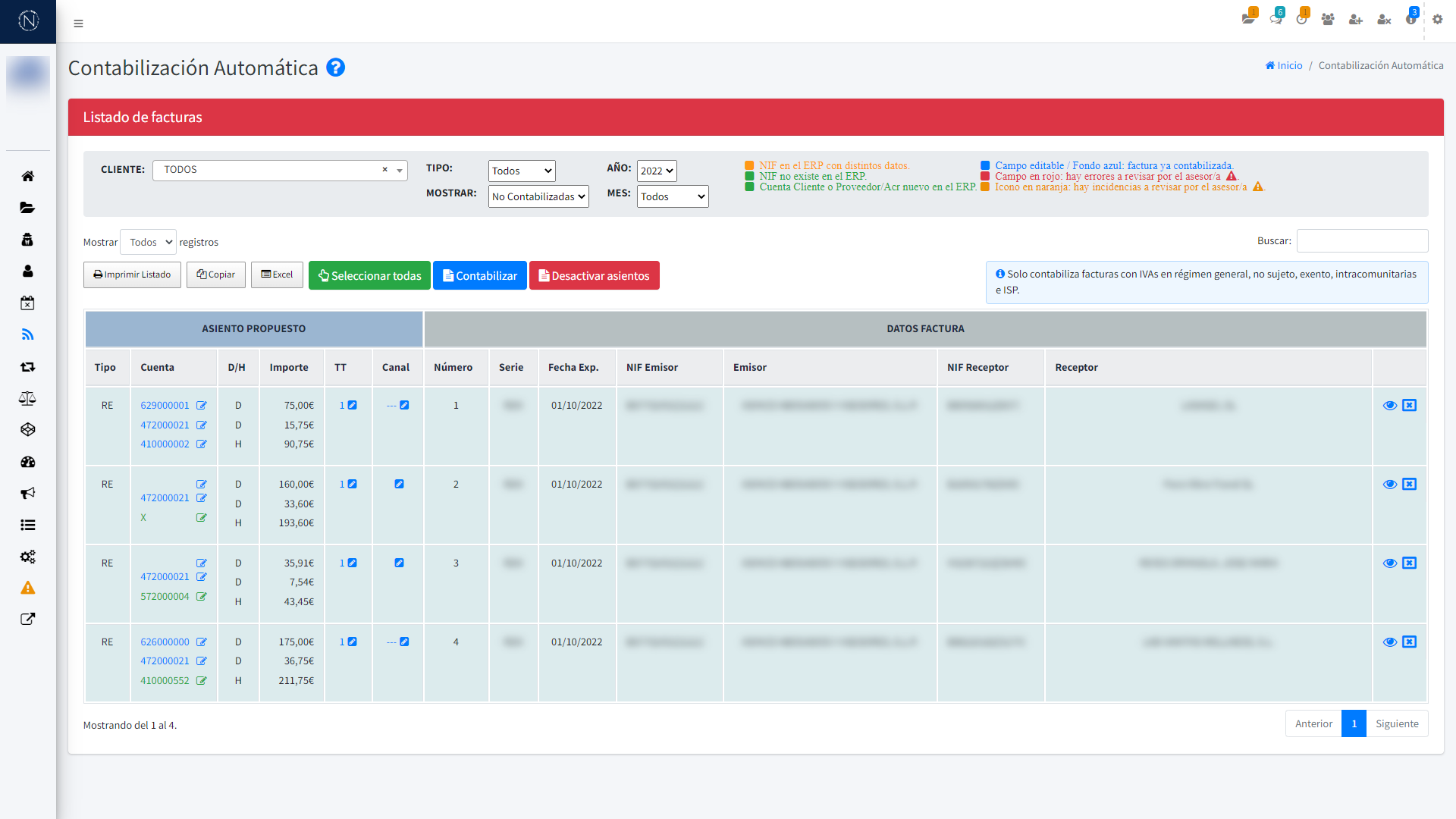Pantalla - Contabilización automática del despacho