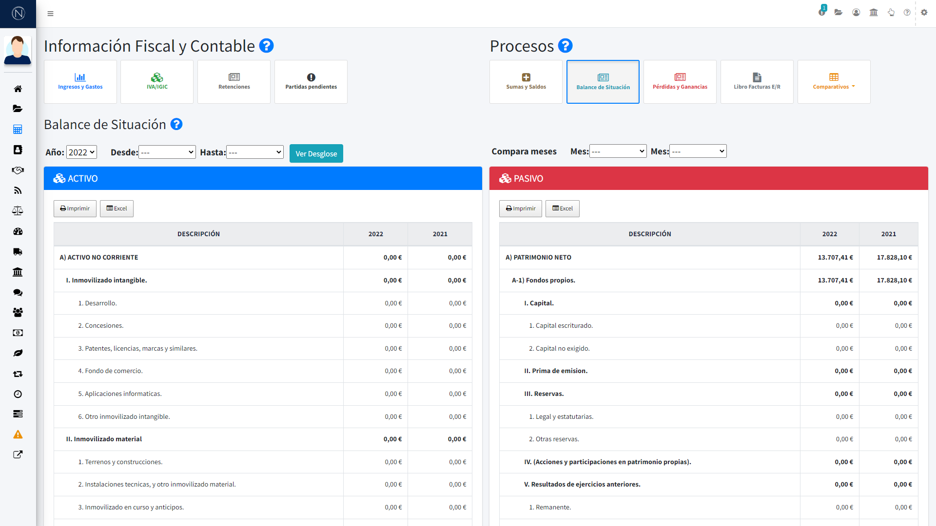 Pantalla - Balance de situación
