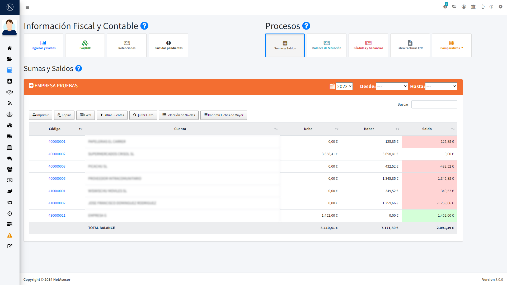 Pantalla - Sumas y saldos