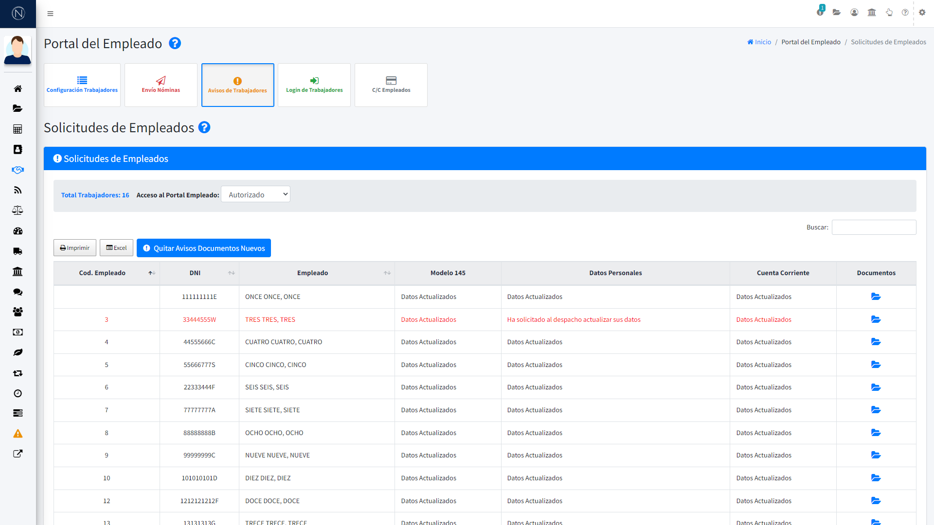 Pantalla - Solicitudes de empleados