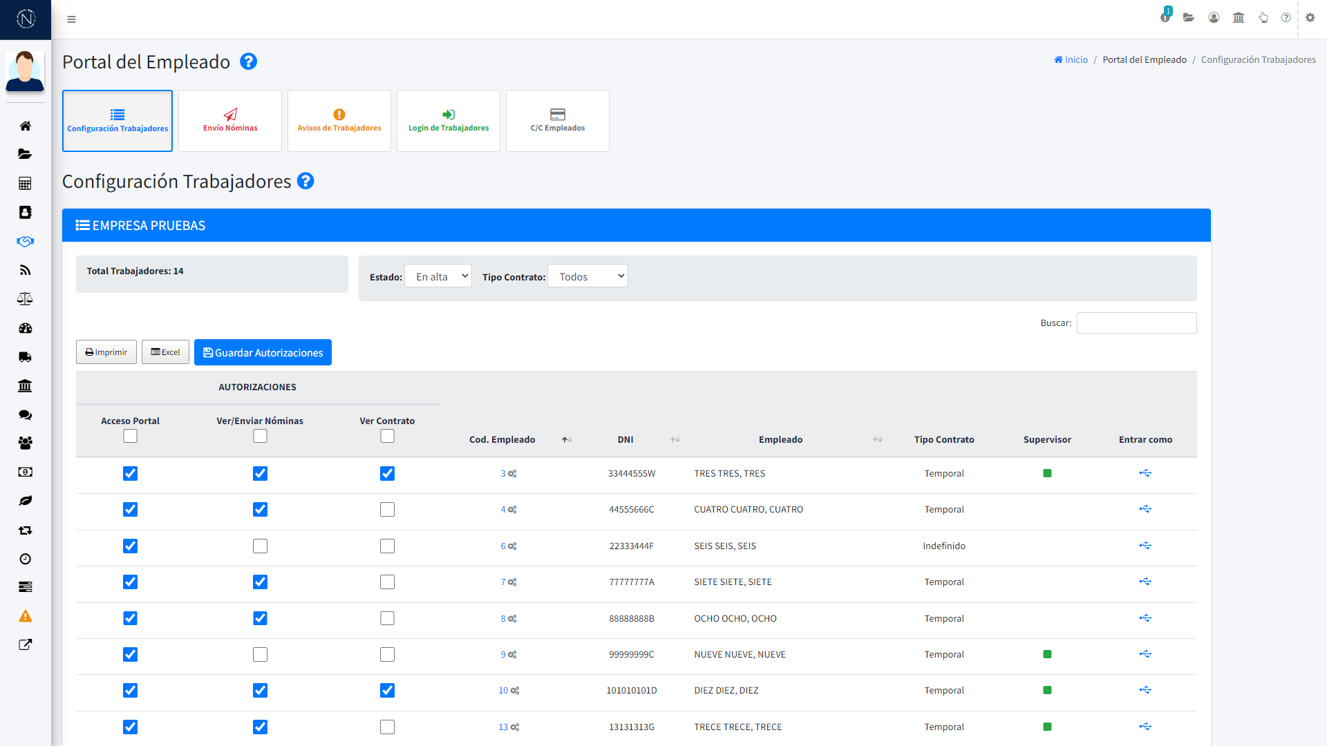 Pantalla - Configuracion de trabajadores