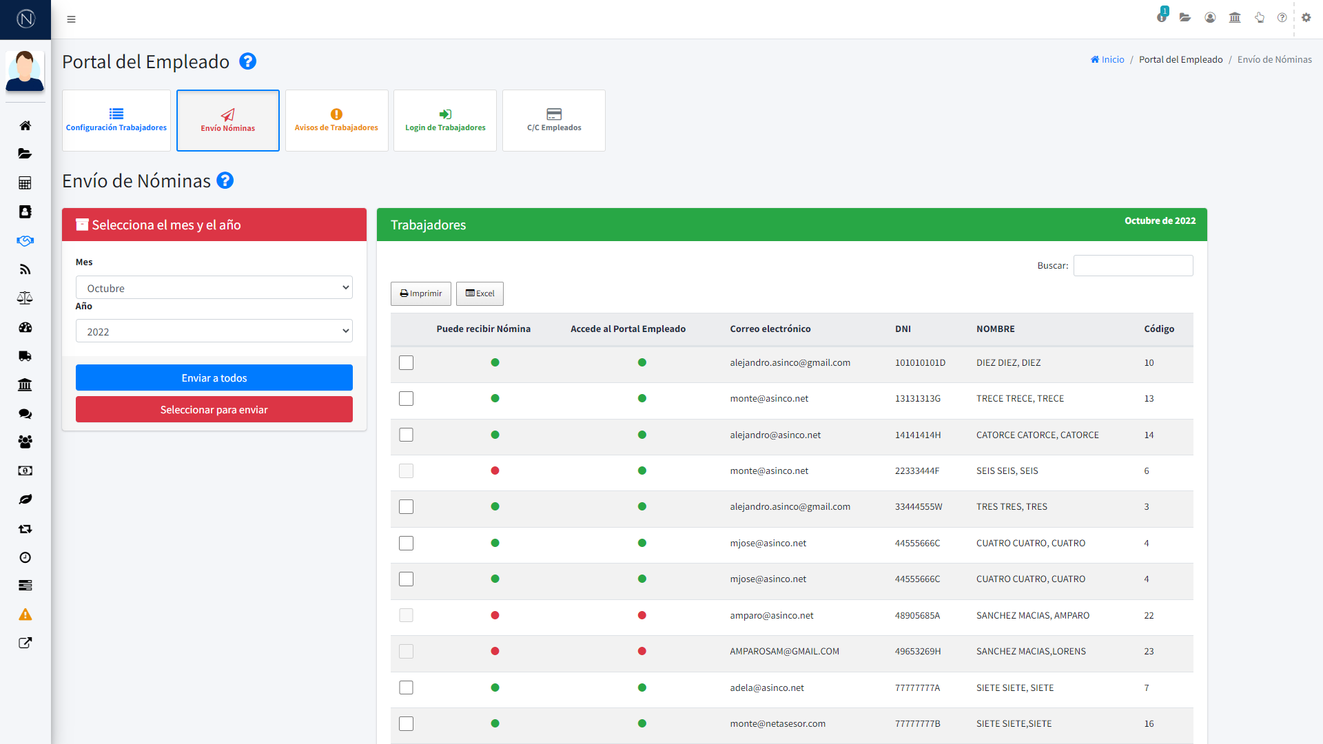 Pantalla - Envio de nóminas