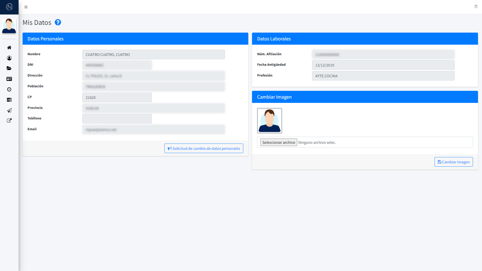 Pantalla - Datos del empleado