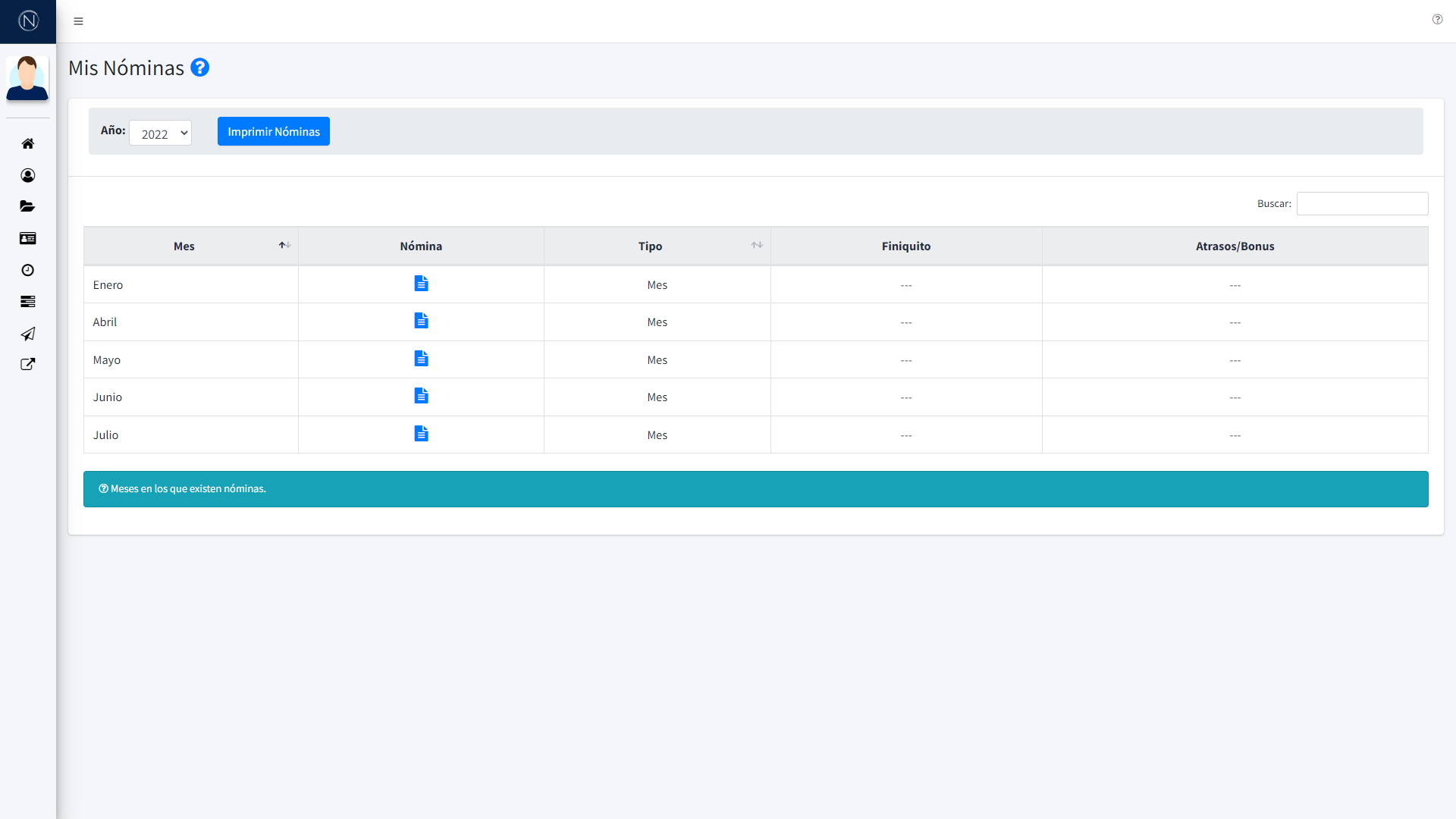 Pantalla - Nóminas del empleado
