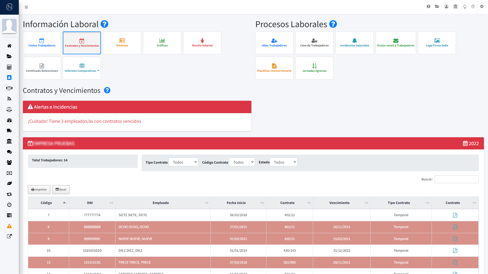 Pantalla - Contratos y vencimientos