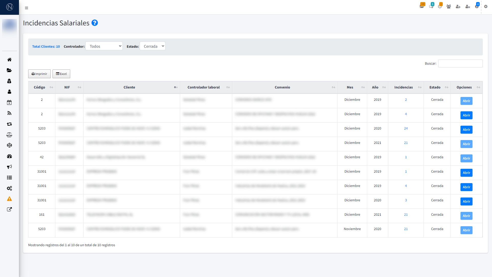 Pantalla - Incidencias salariales
