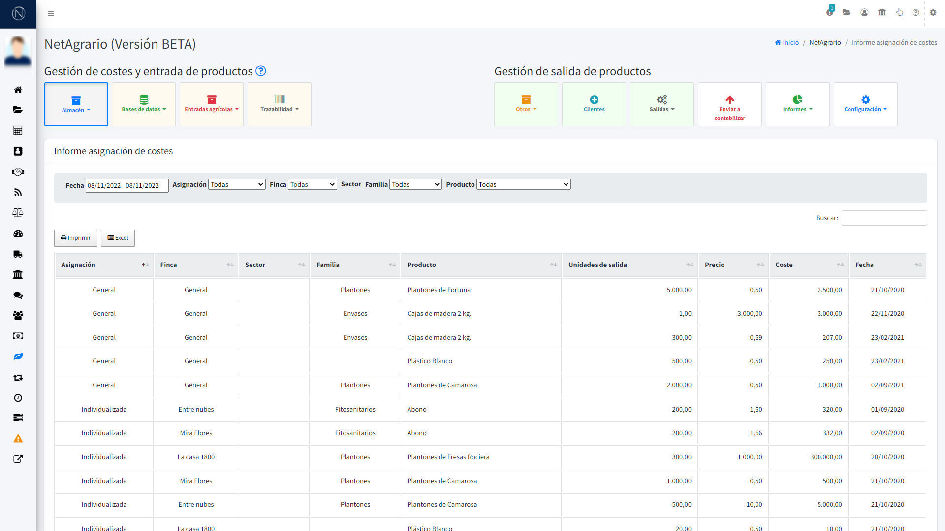 Pantalla - Asignación de costes