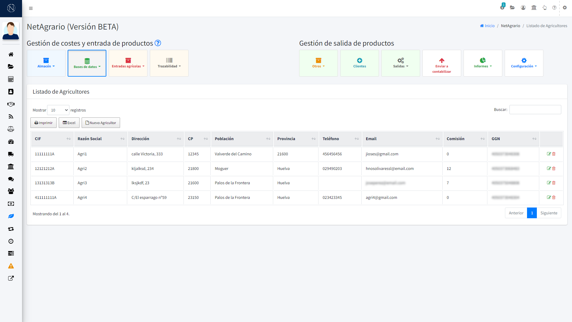 Pantalla - Listado agricultores
