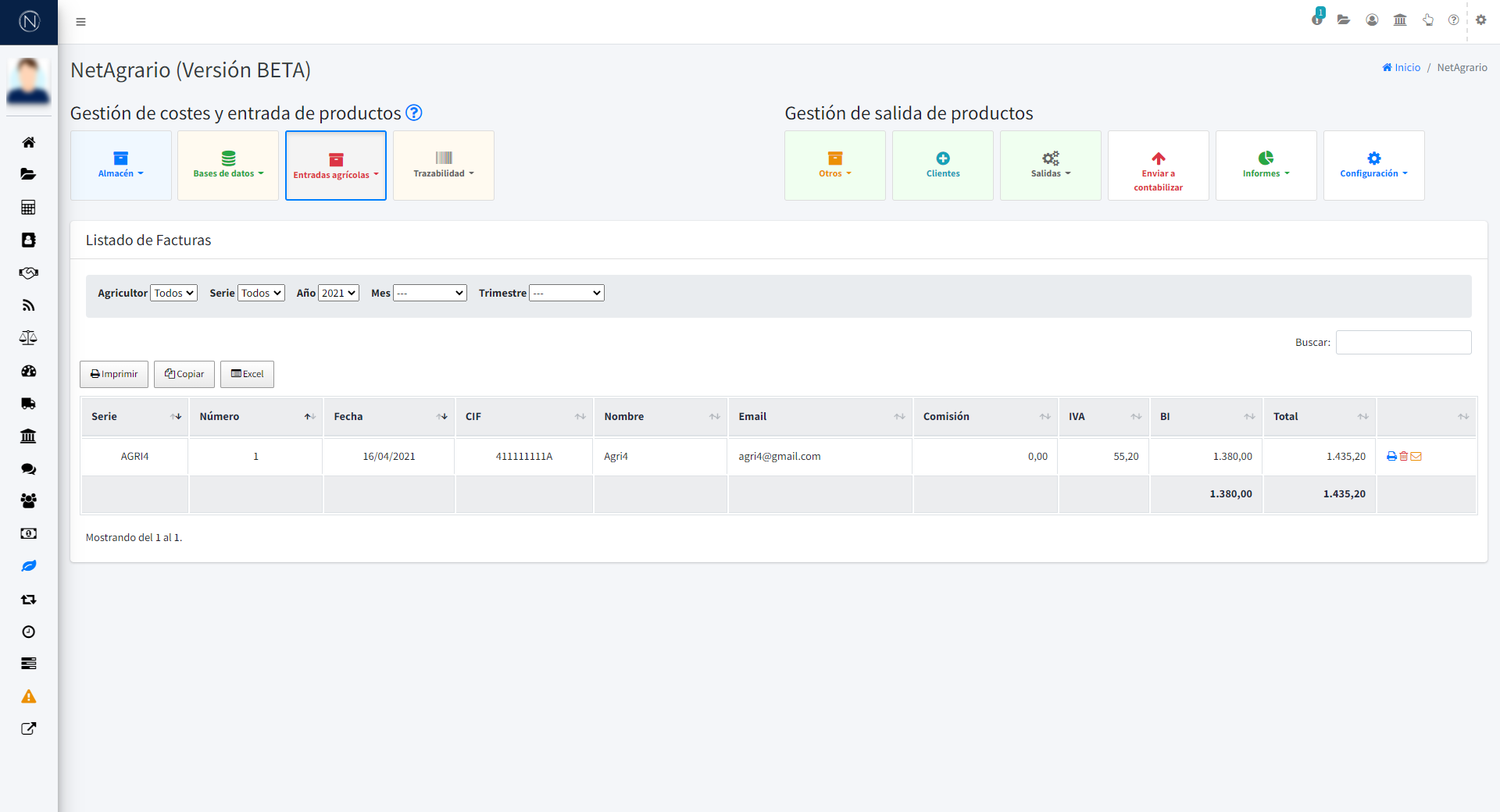 Pantalla - Listado facturas