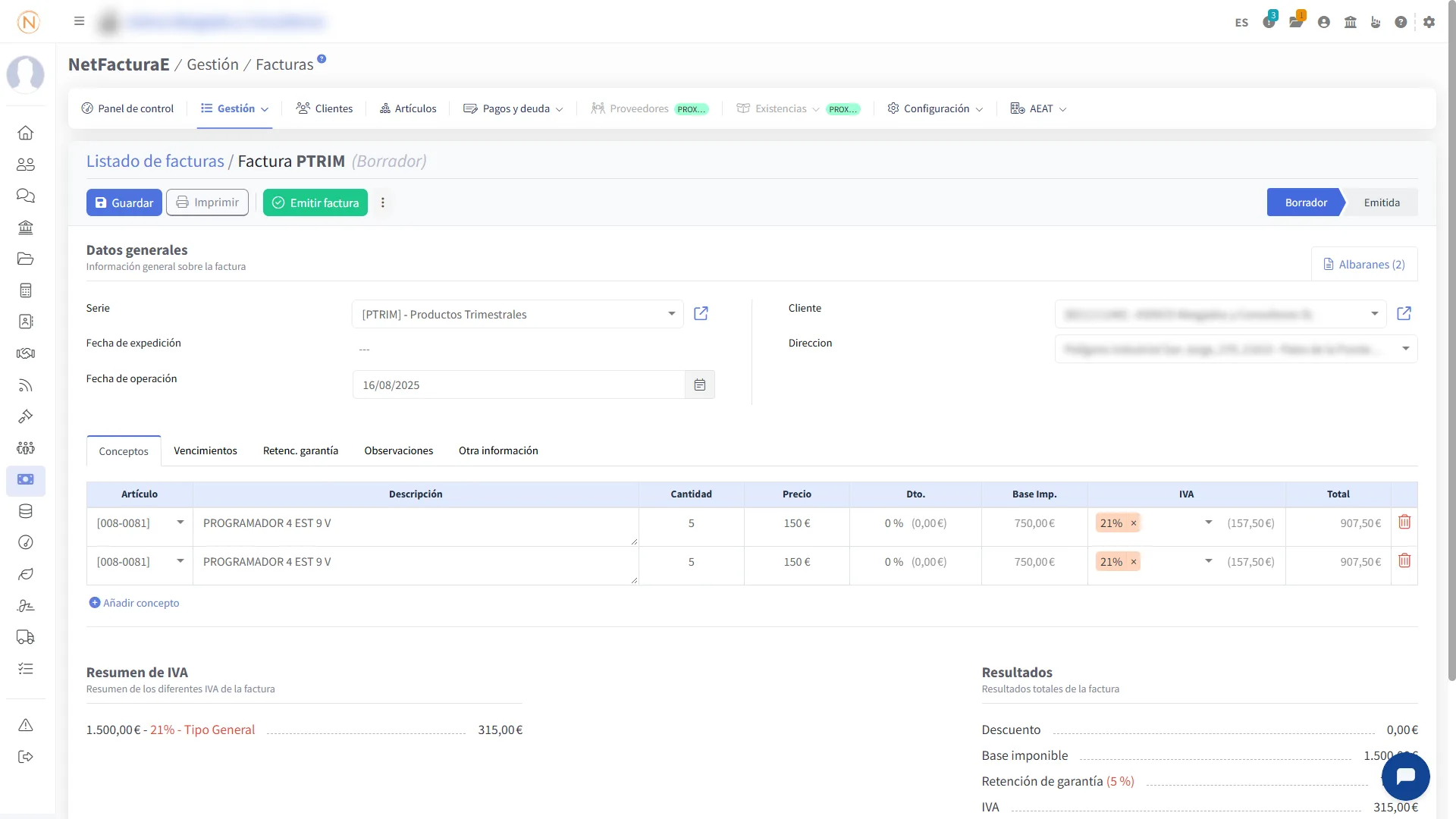 Pantalla - Presupuesto