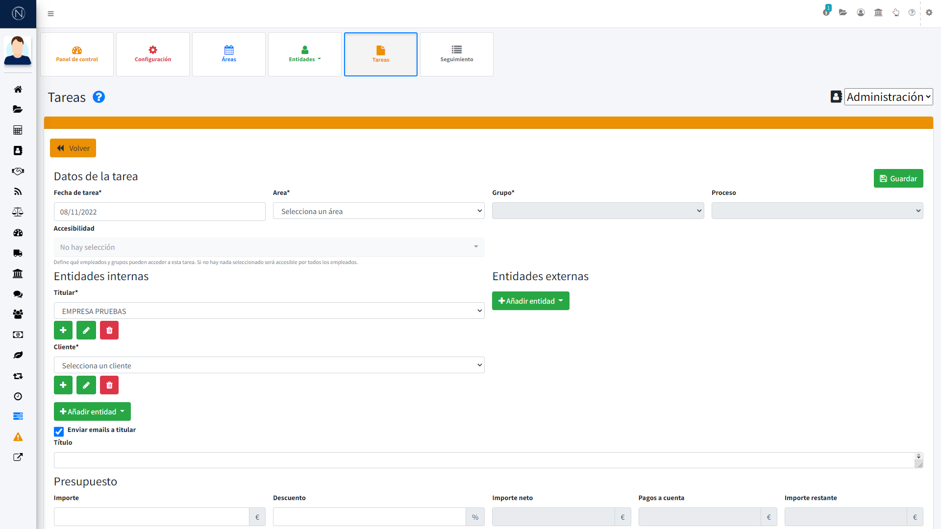 Pantalla - Detalles de la tarea