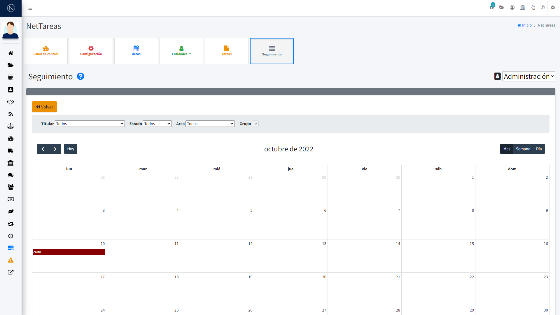 Pantalla - Calendario de seguimiento