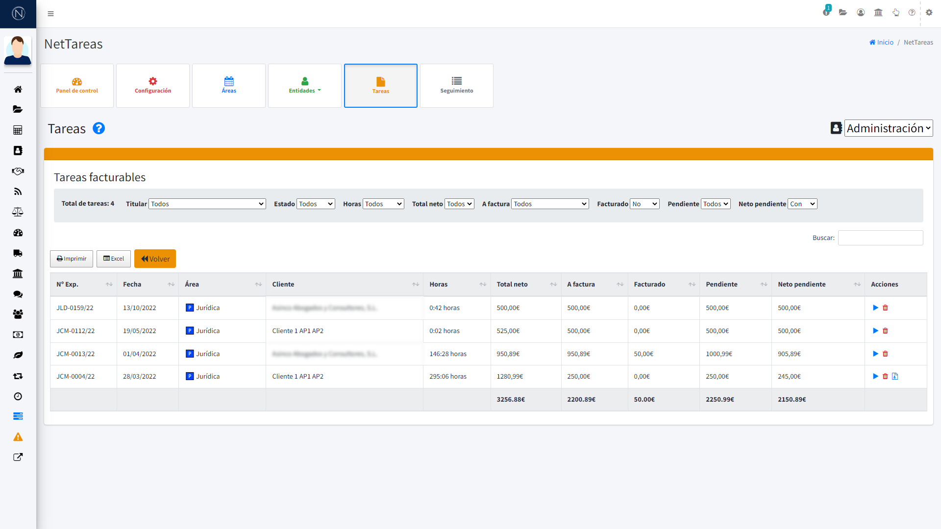 Pantalla - Tareas facturables